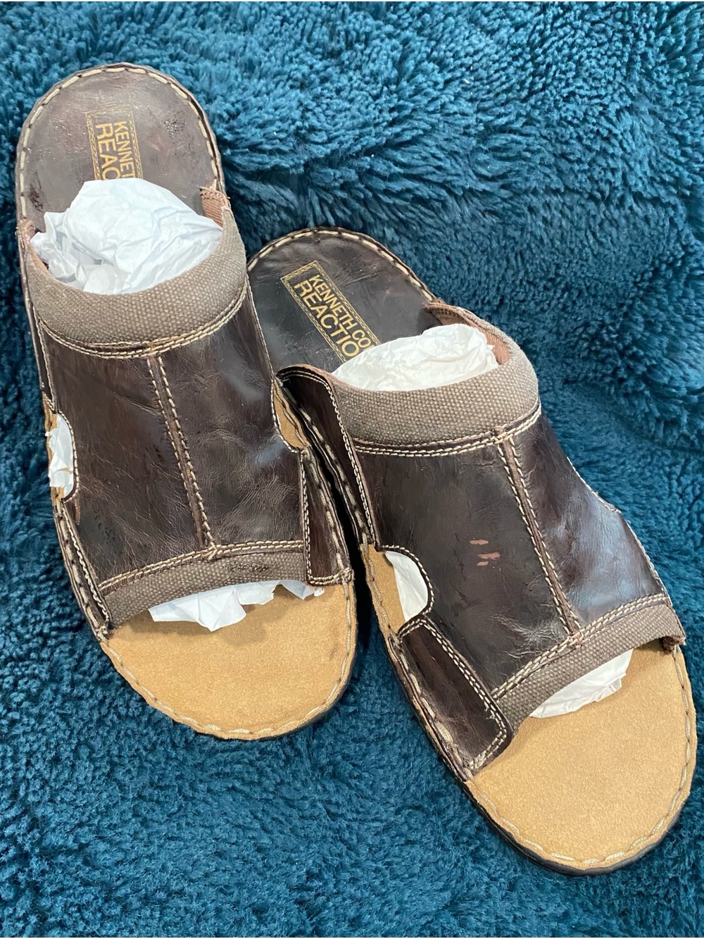 Kenneth Cole Reaction Men's Slide Sandals – Size 13 – Brown Leather – New